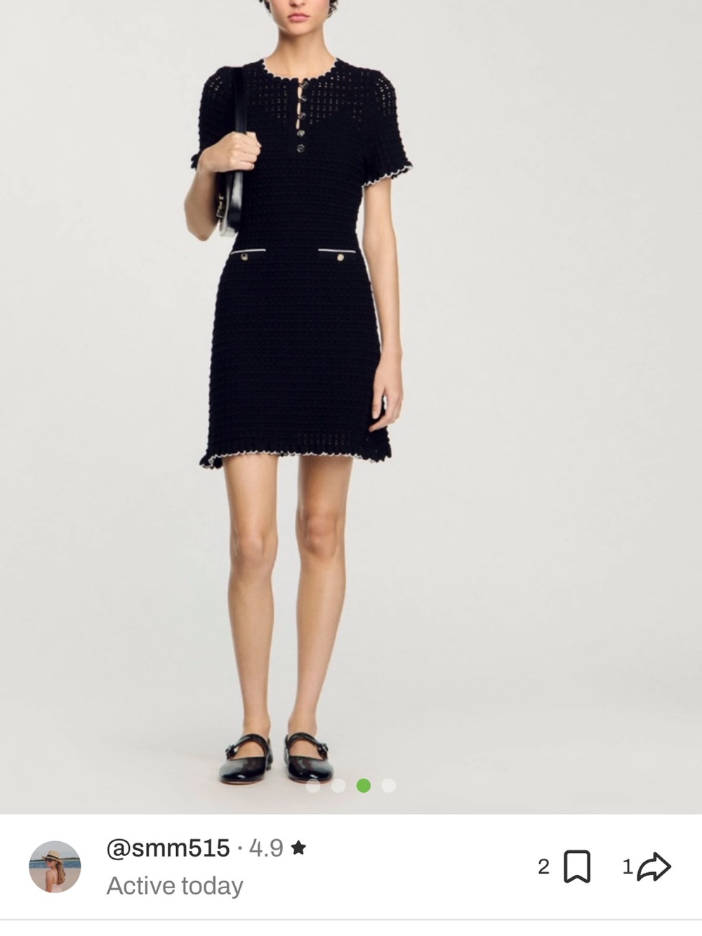 Sandro Black Crochet Knit Short Sleeve Mini Dress